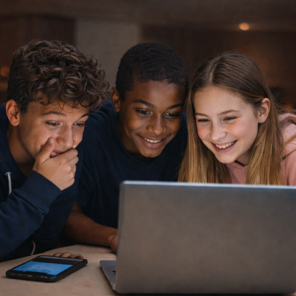 Unsupervised children on a laptop.